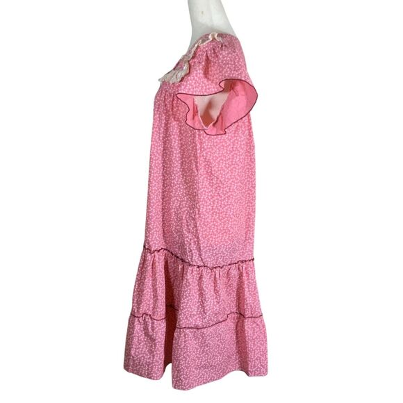 Lando Vintage Pink Ruffled Floral Nightgown Lace Trim & Button Front - Picture 4 of 7
